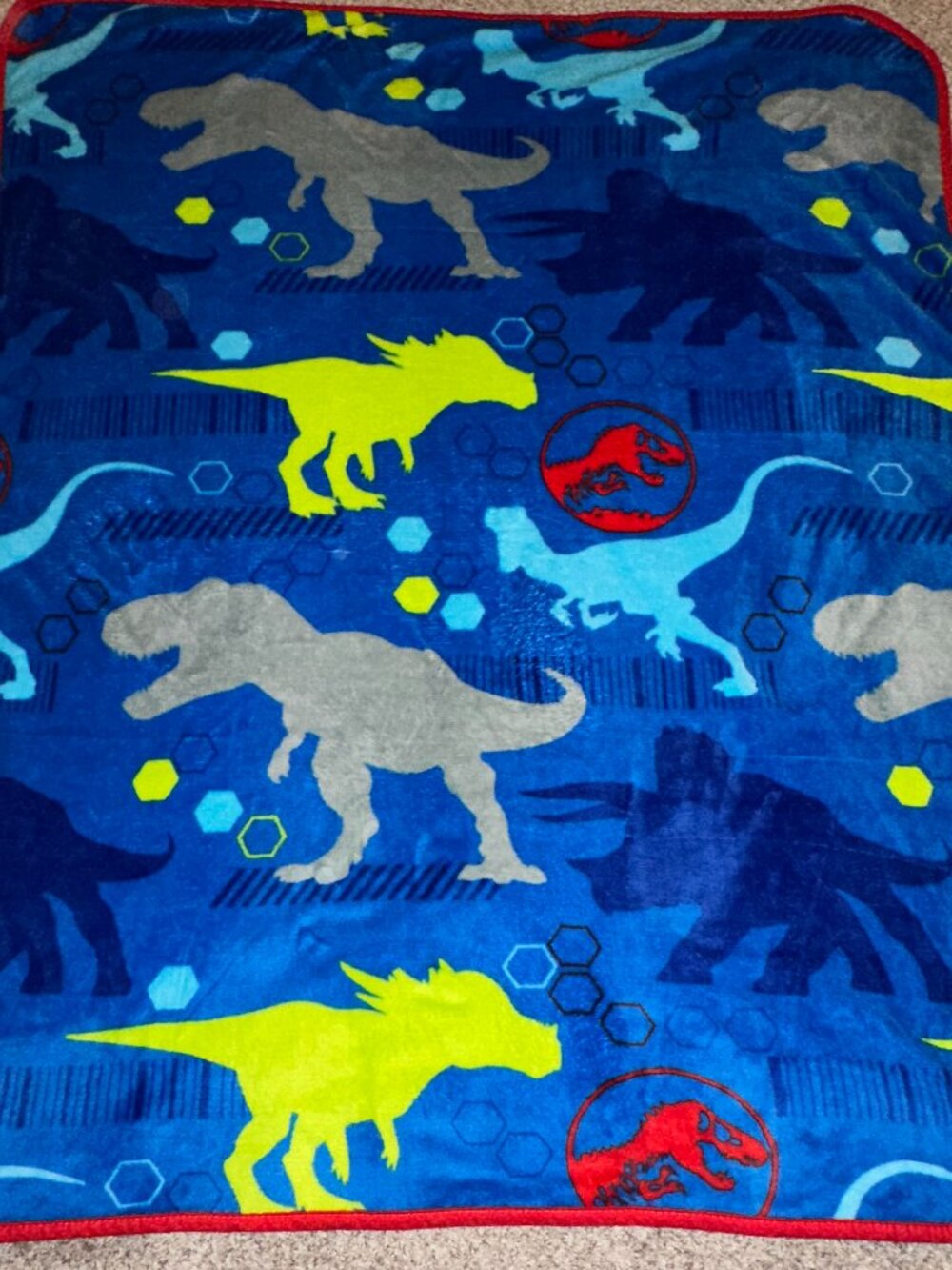 Official Jurassic World Toddler Kids Throw Blanket 48"x41" dino blue dinosaurs